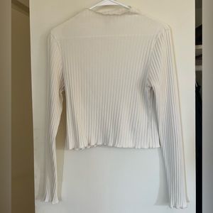 White Cotton Ribbed Long-Sleeves Mockneck